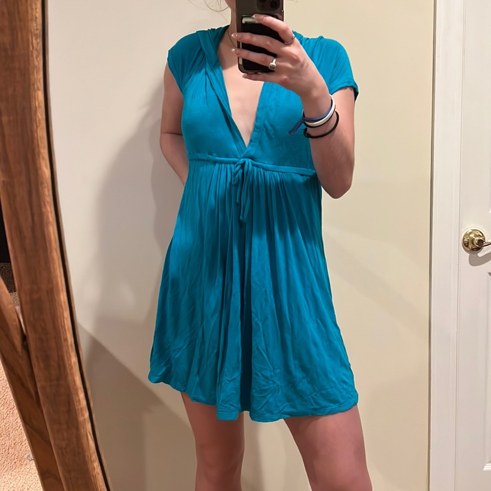 Bright teal beach cover up